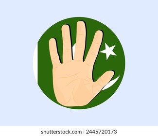 Pakistan flag with hand stop sign, protest and human rights idea, vector design, protest in Pakistan, restriction or banned emblem, violation of freedom of expression, stop war