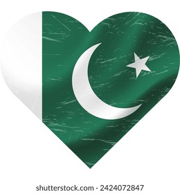 Pakistan flag in heart shape grunge vintage. Pakistan flag heart. Vector flag, symbol. 