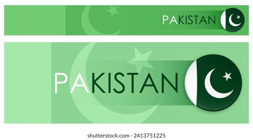 Pakistan flaggt horizontale Web-Banner im modernen Neomorphismus Stil. Webseite Pakistanische Land Kopfzeiger für mobile Applikation oder Internet-Seite. Vektorgrafik