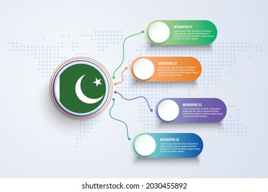 Pakistan Flag with Infographic Design isolated on Dot World map. Vector illustration.