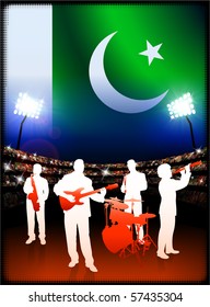 Pakistan Flag with Live Music Band on Stadium Background Original Illustration