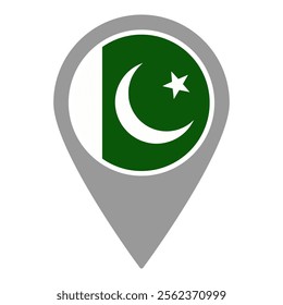 Pakistan flag location pin, flag application, Flag on Location Pin, graphic design, map pointer, vector illustration.