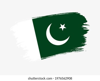 Pakistan flag made in textured brush stroke. Patriotic country flag on white background