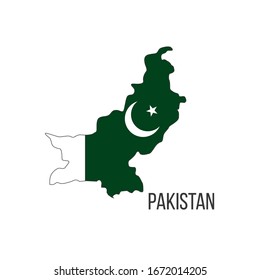 Pakistan flag map. The flag of the country in the form of borders. Stock vector illustration isolated on white background.