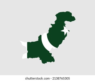Pakistan Flag Map. Map of the Islamic Republic of Pakistan with the Pakistani country banner. Vector Illustration.