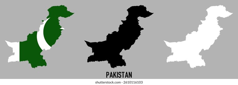 Pakistan flag and map shape black and gray color.