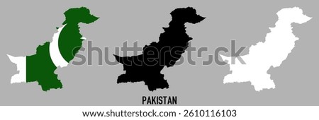 Pakistan flag and map shape black and gray color.