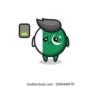 pakistan flag mascot character doing a tired gesture , cute design