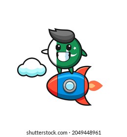 pakistan flag mascot character riding a rocket , cute design