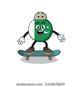 pakistan flag mascot playing a skateboard , character design