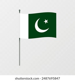 Bandera de Pakistán en asta. Ilustración vectorial.