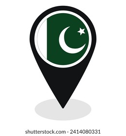 La bandera paquistaní en el icono del mapa de puntos de referencia aislado. Bandera de Pakistán