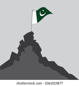 Pakistan flag on the mountain peak. Business concept, goal achievement, success, winning. Flat style,flag of Pakistan, vector illustration.EPS10.