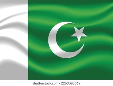 Pakistan Flag on Silk with Wavy Folds Vector Art Background