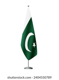 Pakistan flag on flag stand for official meetings, transparent background, vector