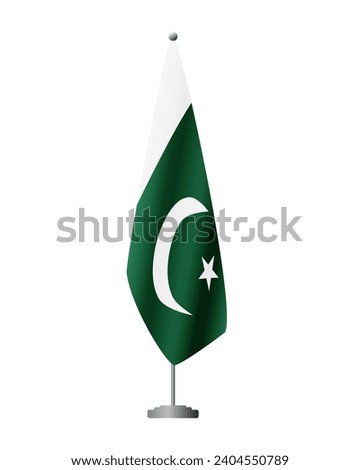 Pakistan flag on flag stand for official meetings, transparent background, vector