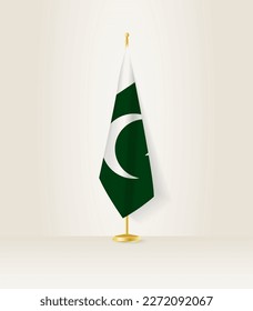 Bandera de Pakistán en un puesto de bandera. Ilustración vectorial.