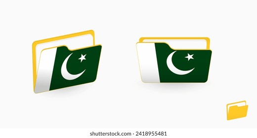 Pakistan flag on two type of folder icon. Vector illustration.