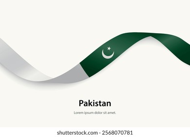Pakistan flag on Waving ribbon. Template for independence day