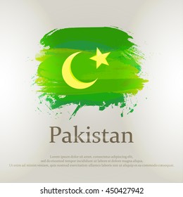 Pakistan flag painted abstract colorful brush strokes - vector illustration