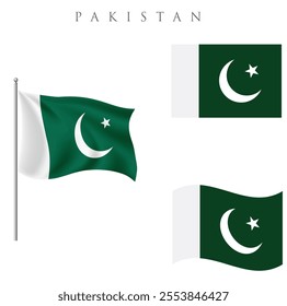 Pakistan flag. Pakistan pole flag . pakistan rectangular and wavy flag