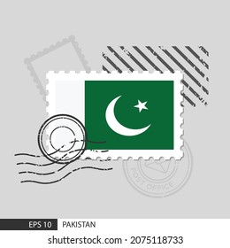 Pakistan flag postage stamp. Isolated vector illustration on grey post stamp background and specify is vector eps10.