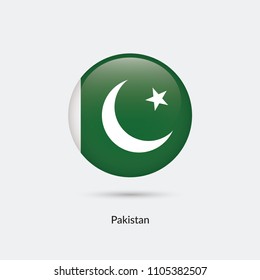 Pakistan flag - round glossy button. Vector Illustration.