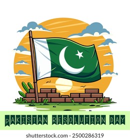 Pakistan Flag Scenery With Pakistan Resolution Day Concept On White Background Vector Illustration