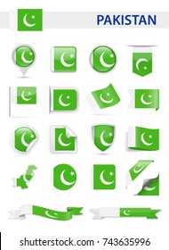 Pakistan Flag Set - Vector Illustration