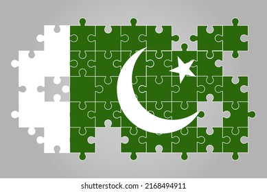 Pakistan flag shape of jigsaw puzzle vector, puzzle map, Pakistan flag for children and classroom, country logo asset, solve problem concept, flat design