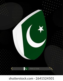 Pakistan Flag Shield icon in 3D on Dark Modern Abstract Rugby Background. Perfect for sports events, heritage themes, national celebrations, and patriotic designs.