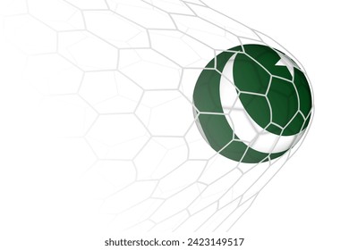 Pakistan flag soccer ball in net. Vector sport illustration.