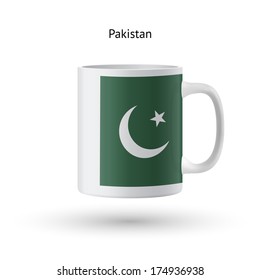 Pakistan flag souvenir mug isolated on white background. Vector illustration.