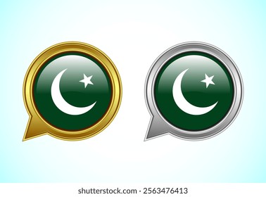 Pakistan flag speech bubble. Speaking flag icon in gold and silver color