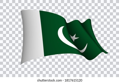 Pakistan flag state symbol isolated on background national banner. Greeting card National Independence Day of the Islamic Republic of Pakistan. Illustration banner with realistic state flag.