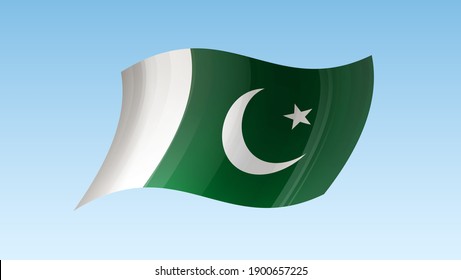 Pakistan flag state symbol isolated on background national banner. Greeting card National Independence Day of the Islamic Republic of Pakistan. Illustration banner with realistic state flag.