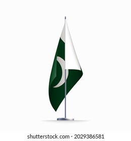 Pakistan flag state symbol isolated on background national banner. Greeting card National Independence Day of the Islamic Republic of Pakistan. Illustration banner with realistic state flag.