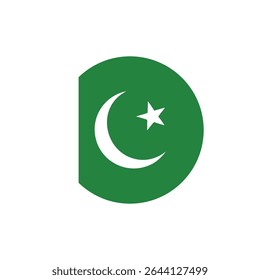 Pakistan flag symbol with green circle, white crescent, and star, representing the national emblem.