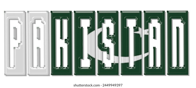 Fuente del texto de la bandera de Pakistán, fondo colorido de la bandera de Pakistán 3D, Ilustración vectorial de la bandera de Pakistán