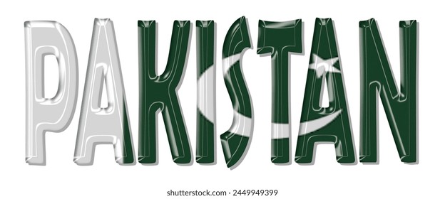 Pakistan flag text font, 3D Pakistan flag colorful background, Pakistan flag vector illustration