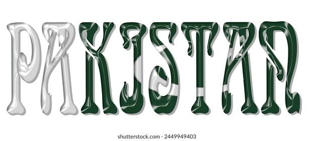 Pakistan flag text font, 3D Pakistan flag colorful background, Pakistan flag vector illustration