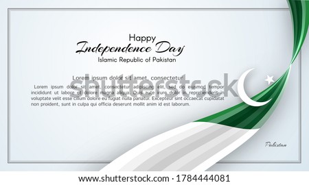 Pakistan flag theme Card with waveform ribbon color of the national flag of Pakistan Text of Happy Independence Day For card banner on holiday flag theme National pakistani patriotic background Vector