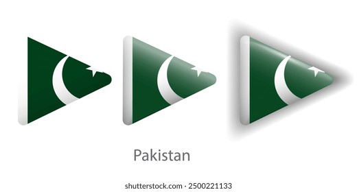 Iconos del vector de la bandera de Pakistán fijados en forma de triángulo redondeado