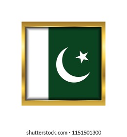 Pakistan Flag Vector Square Icon - Illustration, Flag of Pakistan. Abstract concept, icon,golden square, button. Raster illustration on white background.