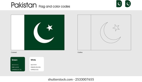 Pakistan Flag version of colored, outline and icons
