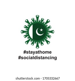 Pakistan Flag in virus cells. Vector illustration of virus , bacteria, fungi and infections isolated on white background. with hastag stay at home and social distancing