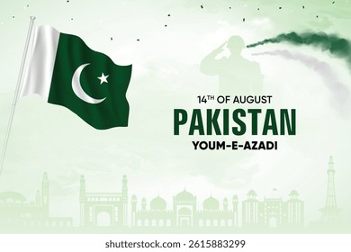 Pakistan Flag Waving On Skyline Background. Independence Day Concept Design Vector Illustration.