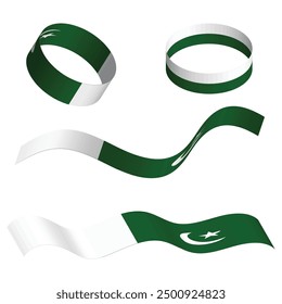 Pakistan Flag Waving Ribbon And Band,  design elements, Graphics isolated on white