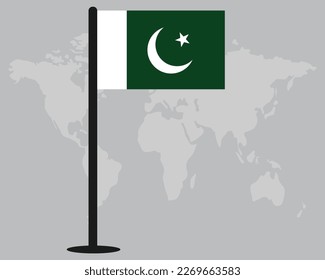 Pakistan flag with world map silhouette in background vector design.