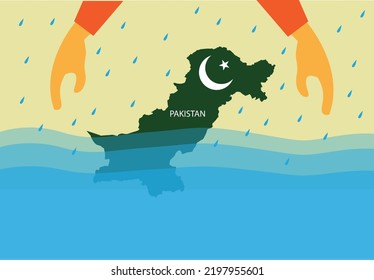 Pakistan Flood Concept. Rescue Or Pray For The Country. Editorial Clipart.